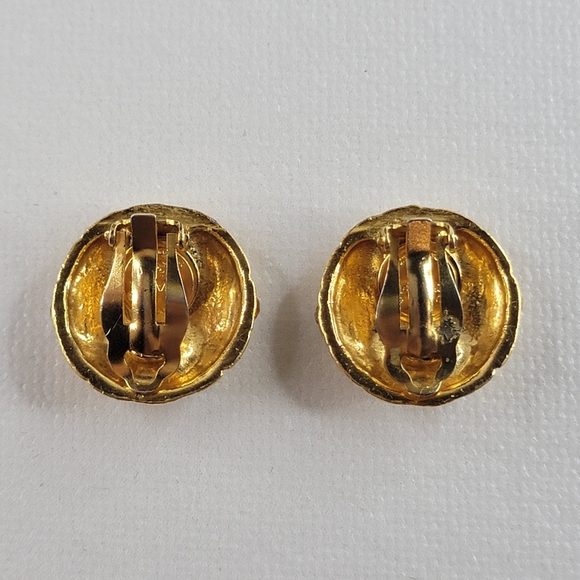 CHANEL Quilted Rhinestone Gold Tone Earrings - Picture 8 of 12